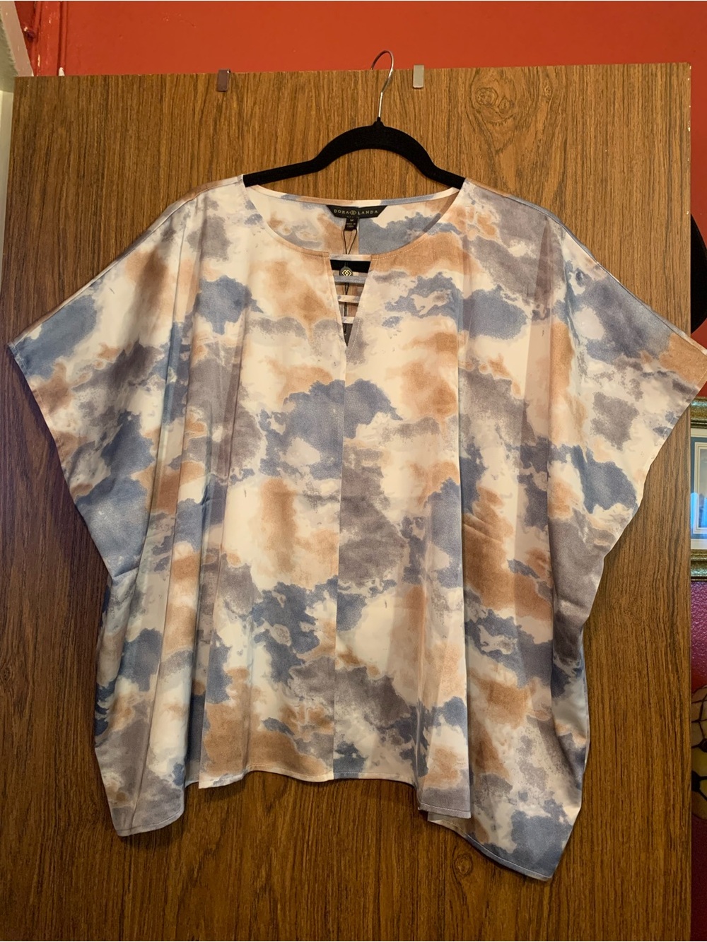Printed Dolman Blouse in Blue and Brown